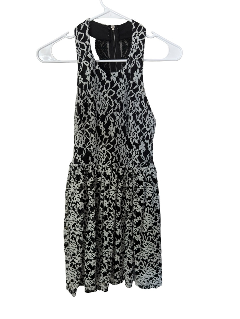 B Darlin Black & White Lace Floral Fit-and-Flare Dress